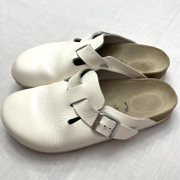 Birkenstock Shoes - Birkenstock Boston Women's White Leather Clog Shoes Size 37
